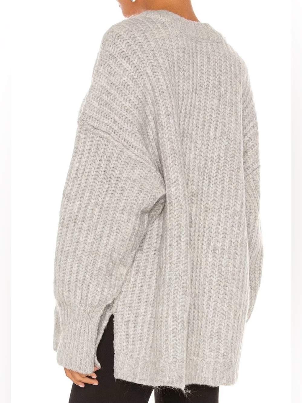 Free People Blue Bell V Neck Sweater Light Heather Gray Oversized Slouchy Size M - Picture 3 of 3